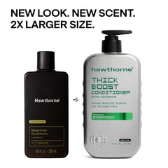 Hawthorne conditioner in-shower shown on hand illustrating quick rinseability