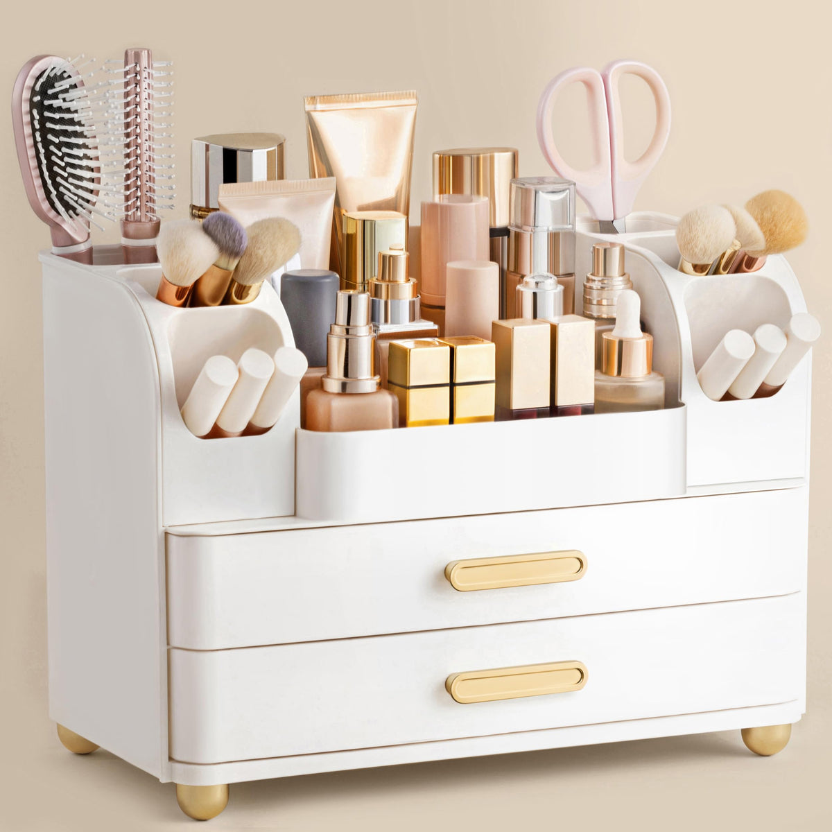 HBlife front view showing all-white organizer and tidy cosmetics for easy access