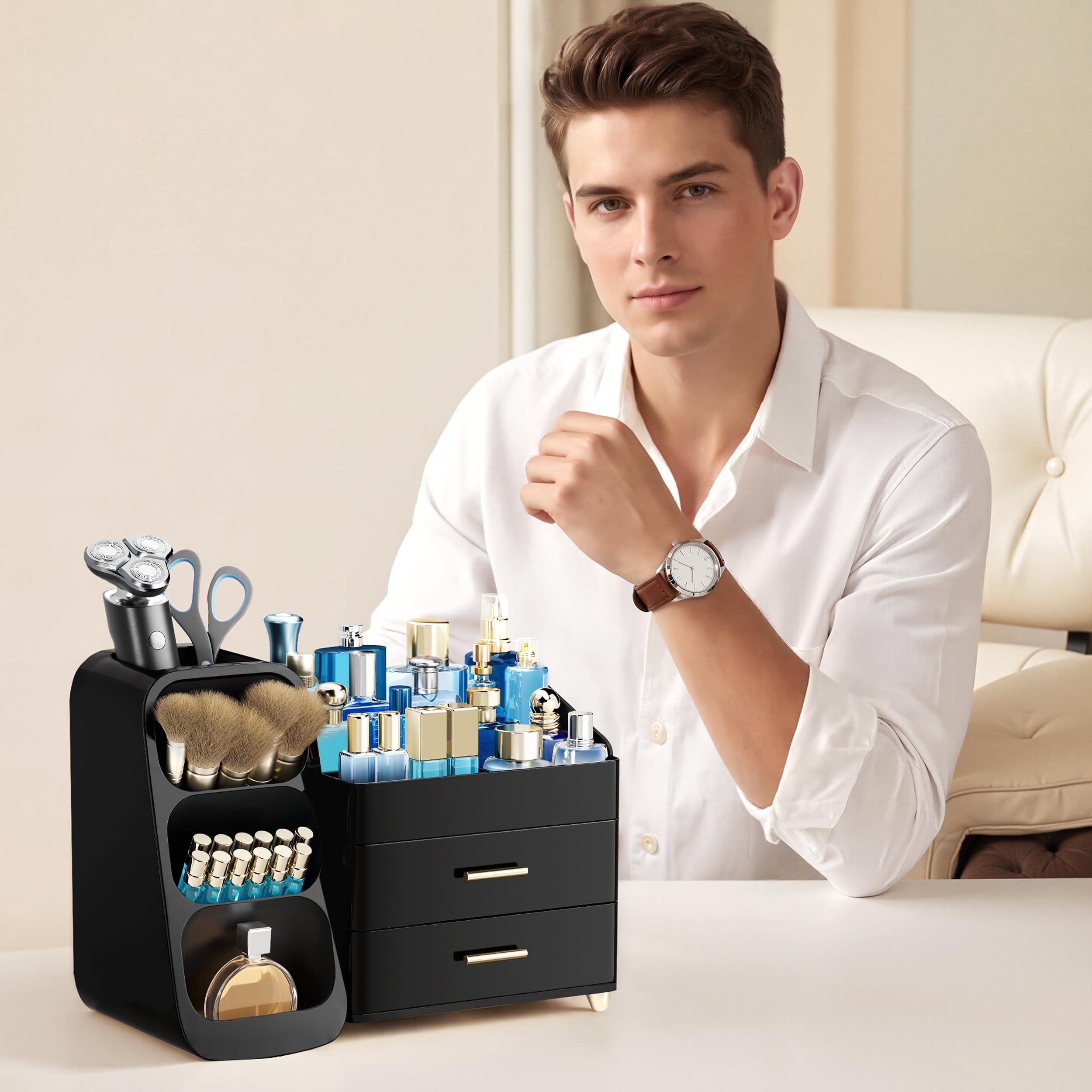 HBlife lifestyle on bathroom vanity delivering a streamlined grooming routine