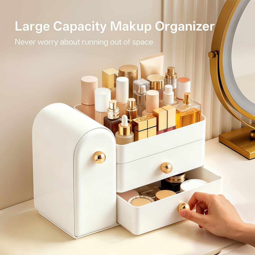 HBlife open drawers with eyeshadow palettes showing hidden storage benefit