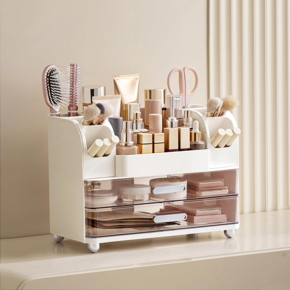 HBlife organizer beside perfume and phone to show compact size