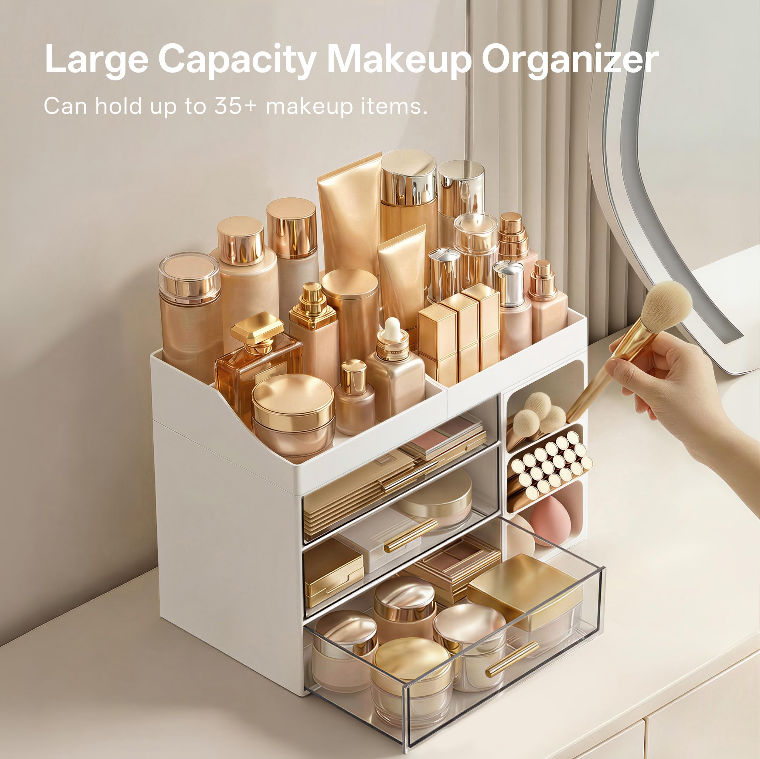 HBlife top compartments filled with palettes and bottles for quick access