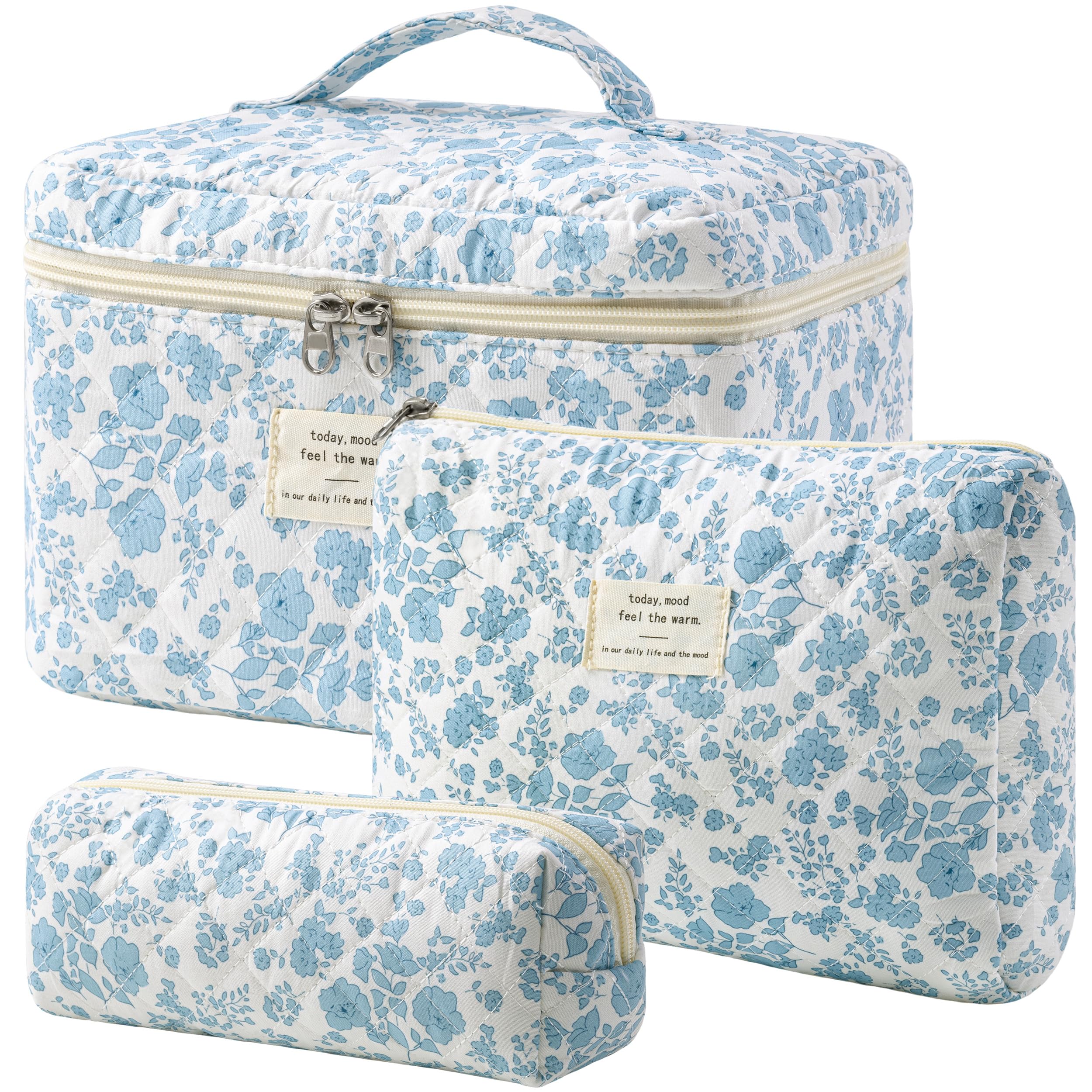 HBselect front view of quilted makeup bag set showing coordinated design and easy packing