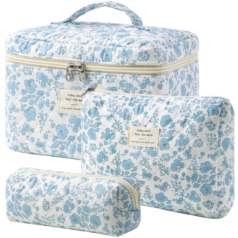 HBselect front view of quilted makeup bag set showing coordinated design and easy packing