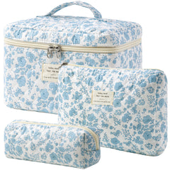 HBselect front view of quilted makeup bag set showing coordinated design and easy packing