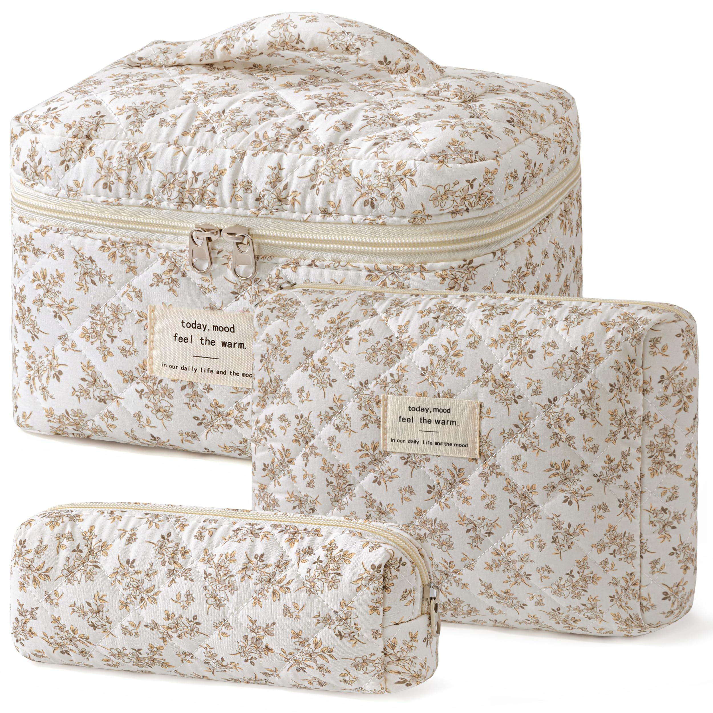 HBselect front view of quilted makeup bag set shows organized travel storage benefit