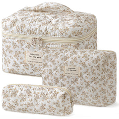 HBselect front view of quilted makeup bag set shows organized travel storage benefit