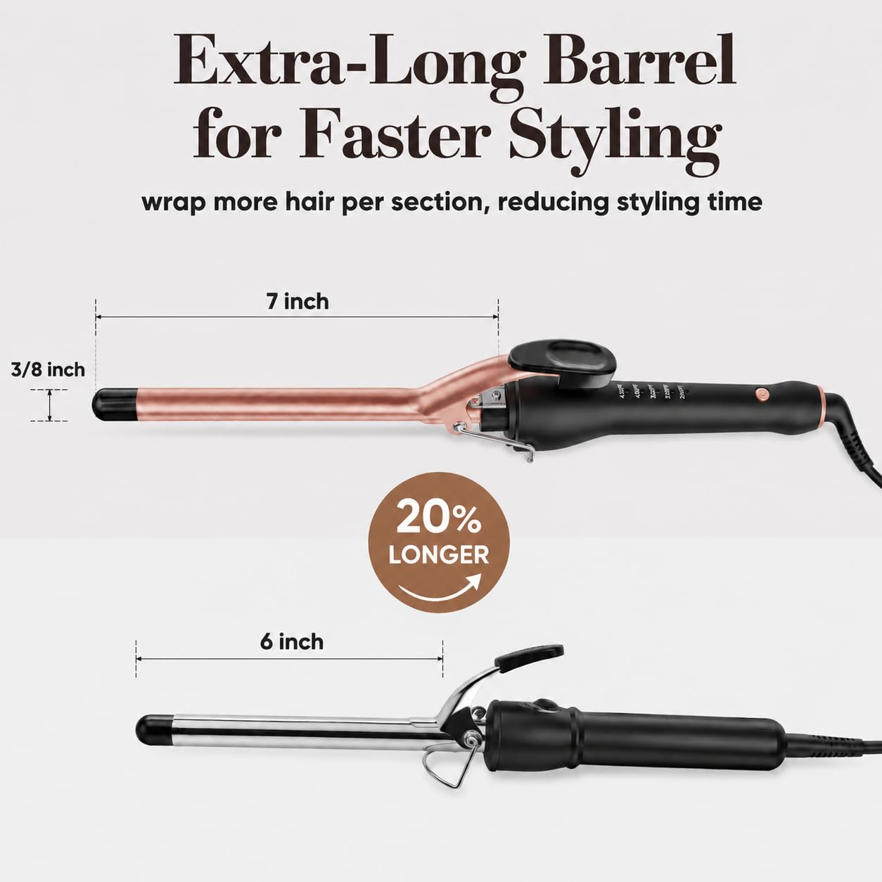 HCAH curling iron held in hand to show size and easy handling benefit