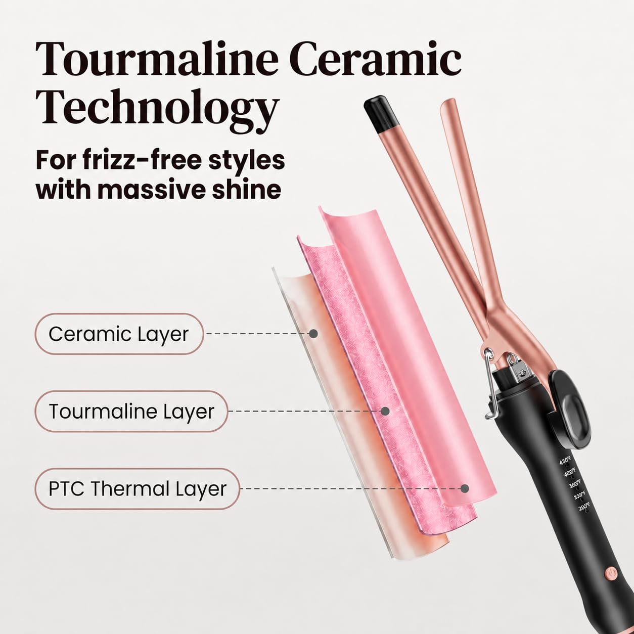 HCAH iron wrapping long hair on extra-long barrel for consistent corkscrew curls