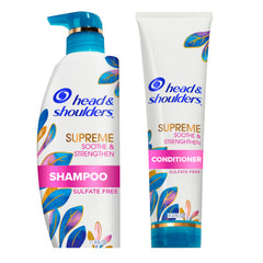 Head & Shoulders front packaging showing the supreme shampoo and conditioner set for flake control