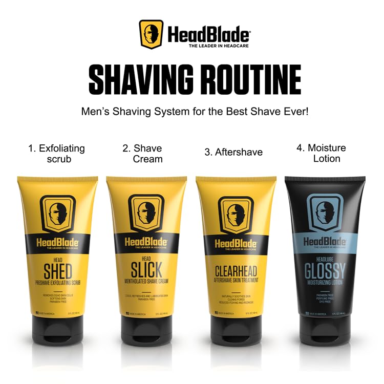 HeadBlade HeadLube in grooming setup illustrating polished shine and everyday use