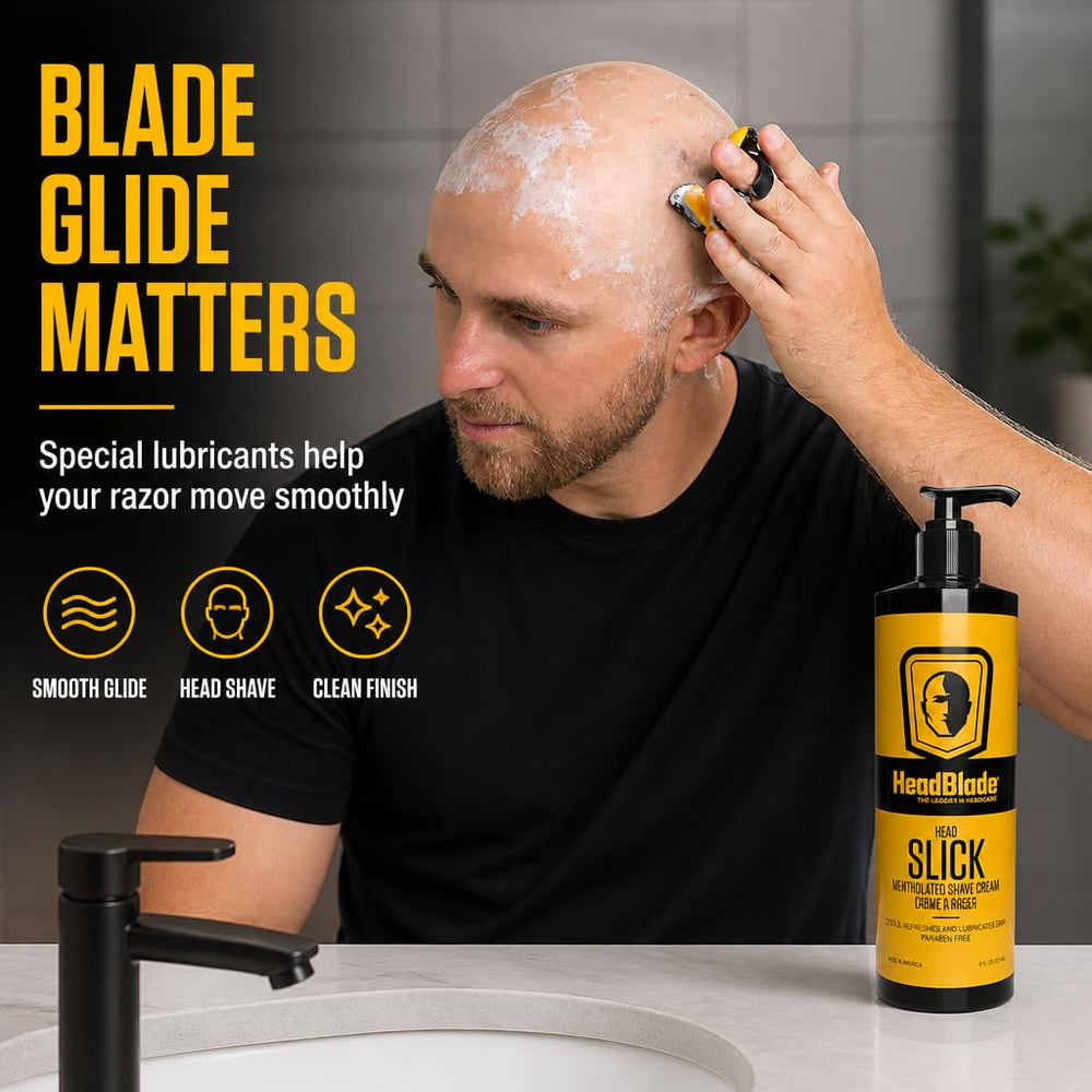 HeadBlade HeadSlick rinsing from razor blade to show easy cleanup and no residue