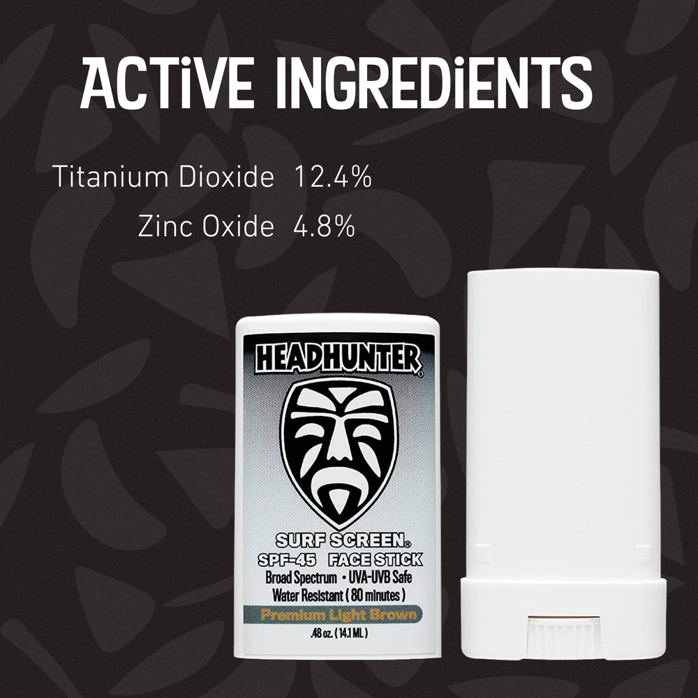 Headhunter label close-up showing titanium dioxide and zinc oxide actives