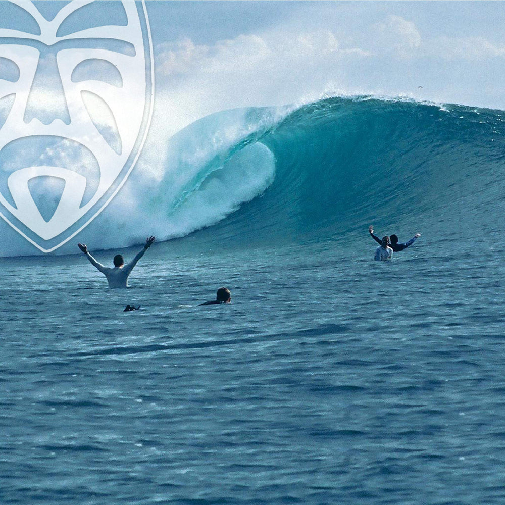 Headhunter used during surf session illustrating water-resistant facial protection