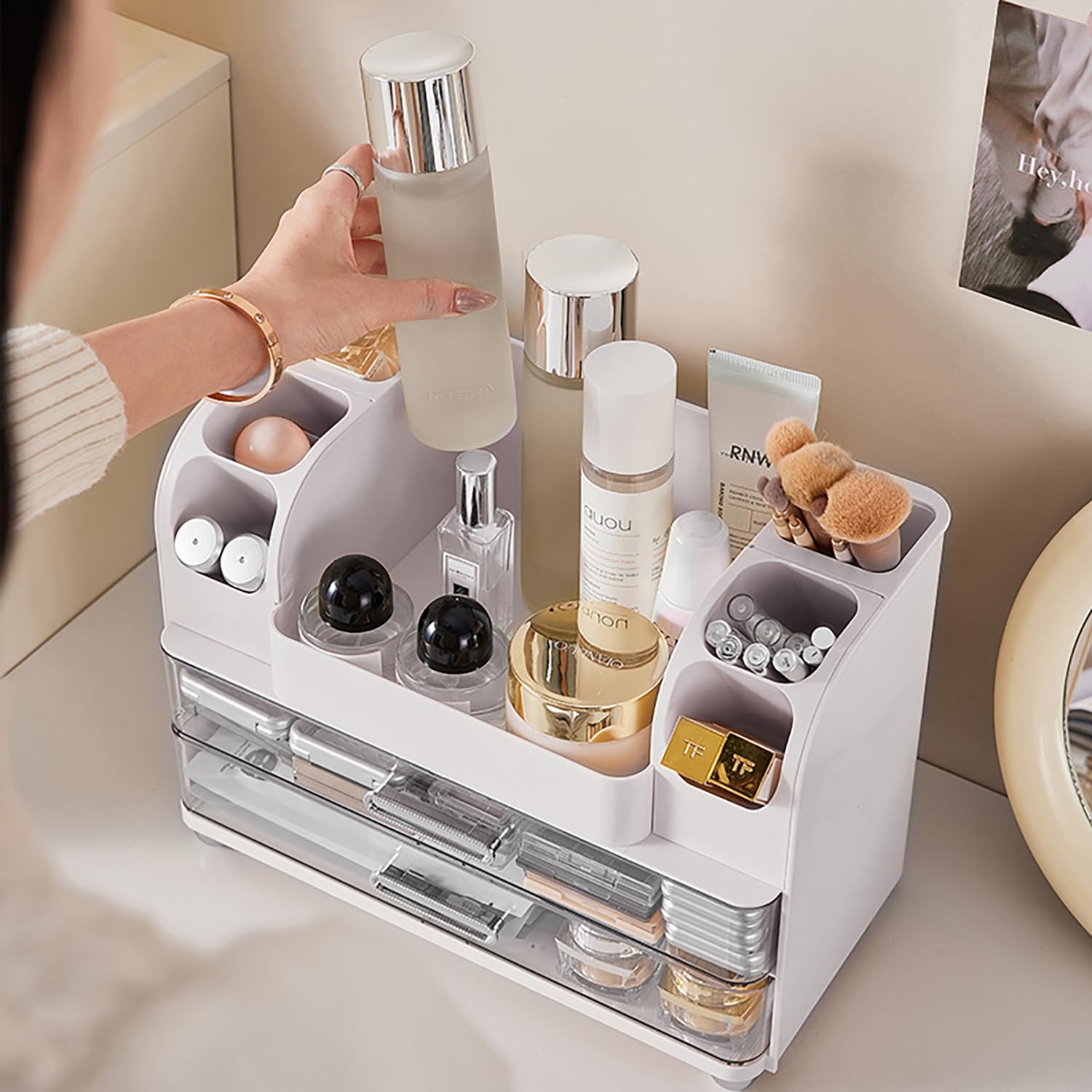 Heaime open drawer with sheet masks showing organized bulk storage