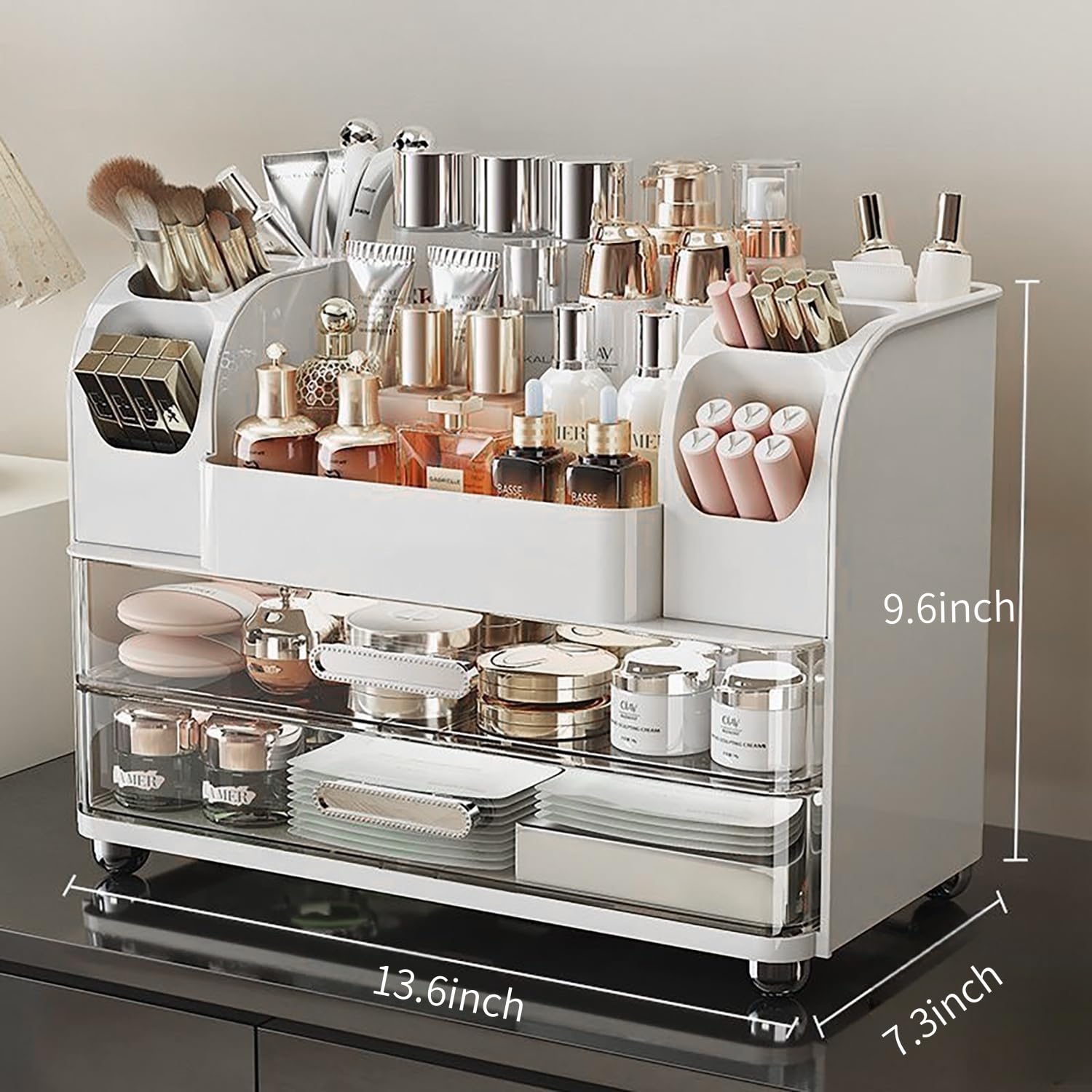 Heaime top open tier with tall skincare bottles for daily use