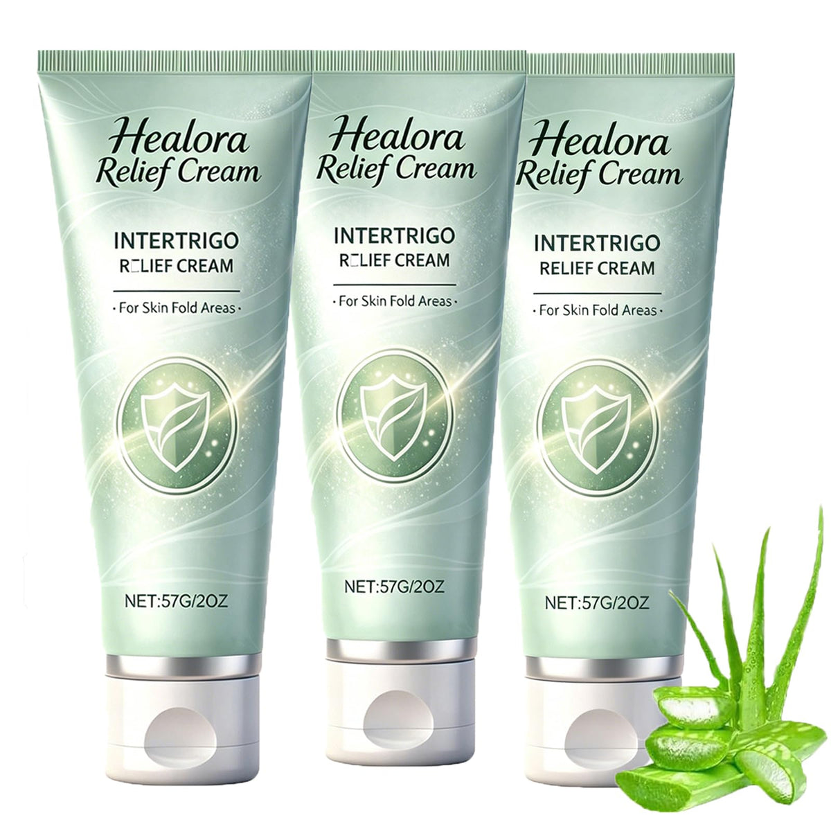 Healora Relief Cream front packaging showing three tubes and product benefit