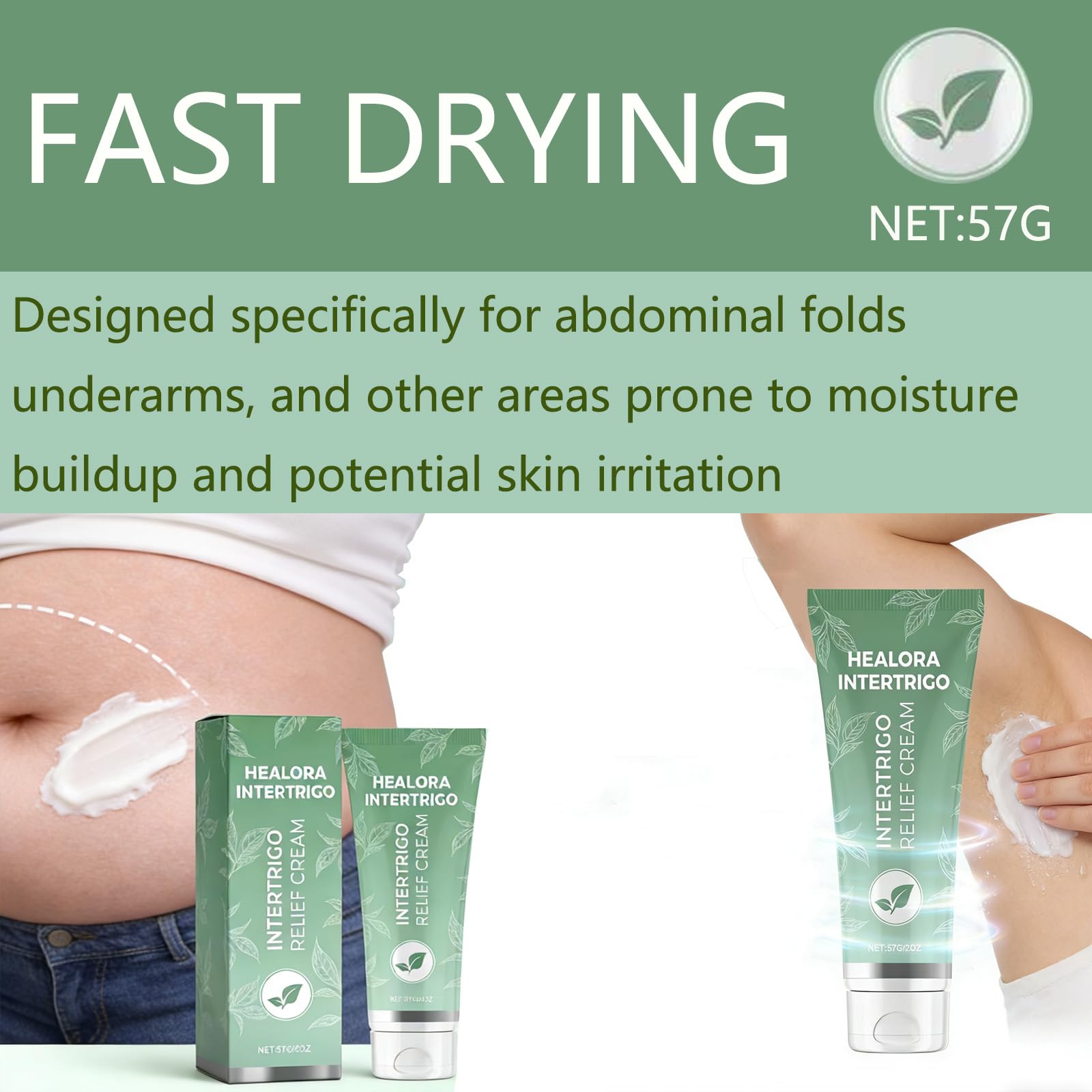 Healora Intertrigo applied under-breast to reduce friction and moisture