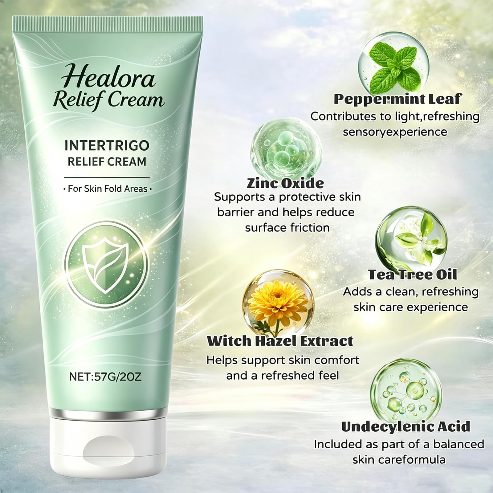 Healora cream texture swirl showing non-greasy, fast-absorbing finish benefit