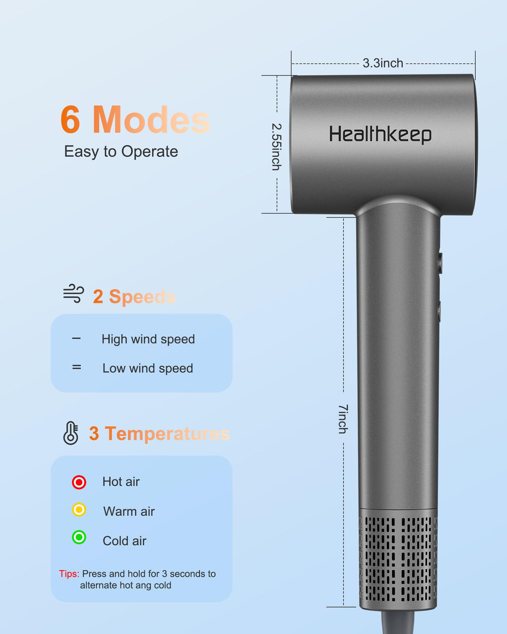 Healthkeep styling demo on model showing reduced frizz and visible shine