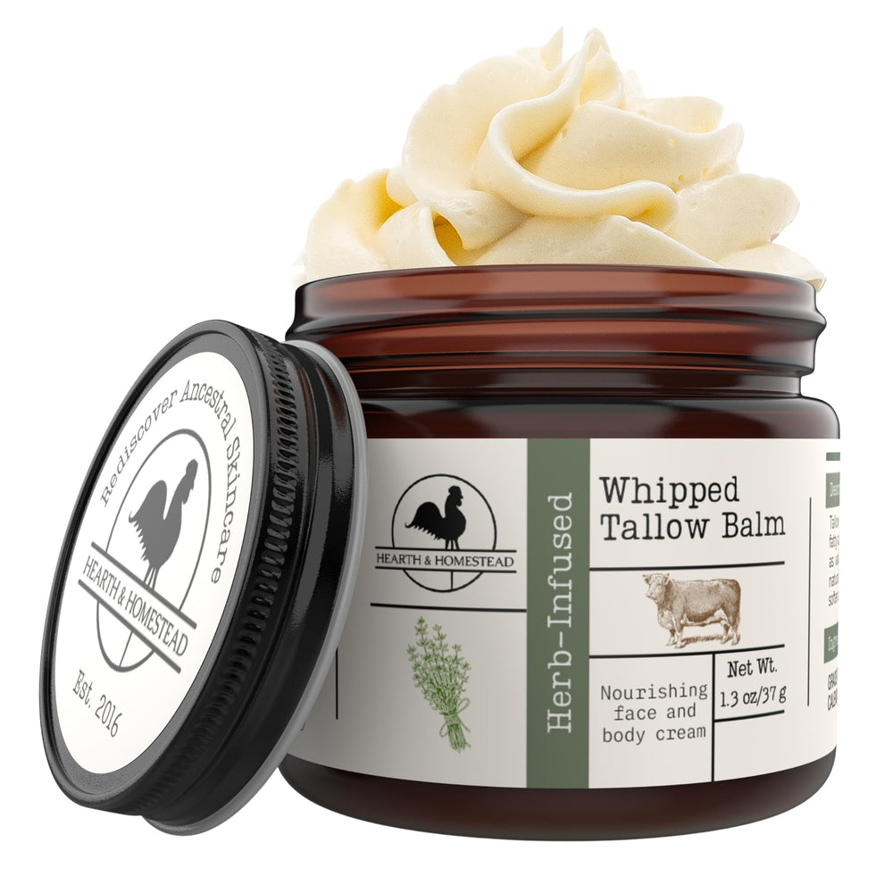 Hearth and Homestead front jar view showing unscented 1.3oz balm and clear label benefits