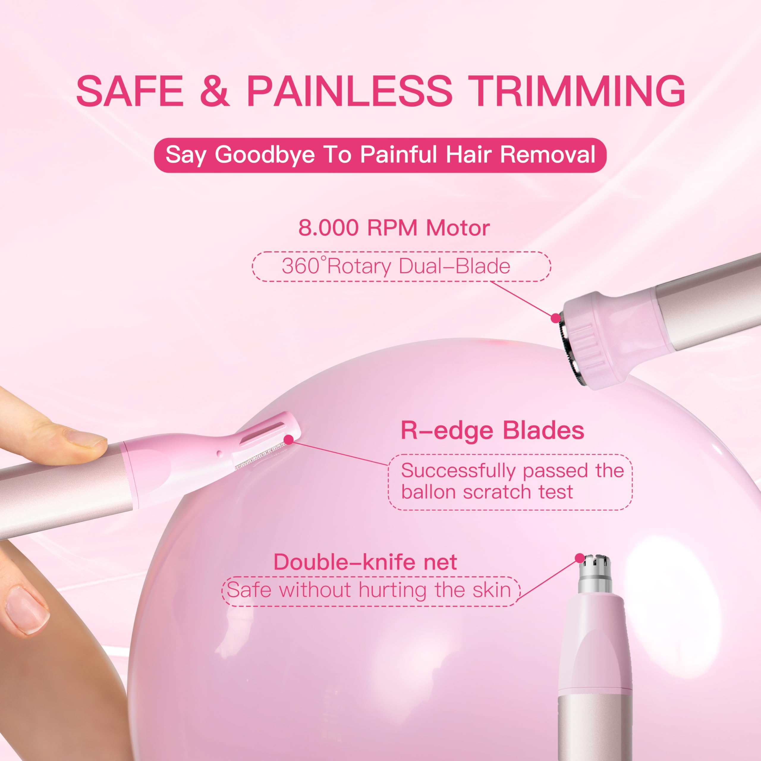 HEBECA facial trimmer head texture showing smooth peach-fuzz removal benefit