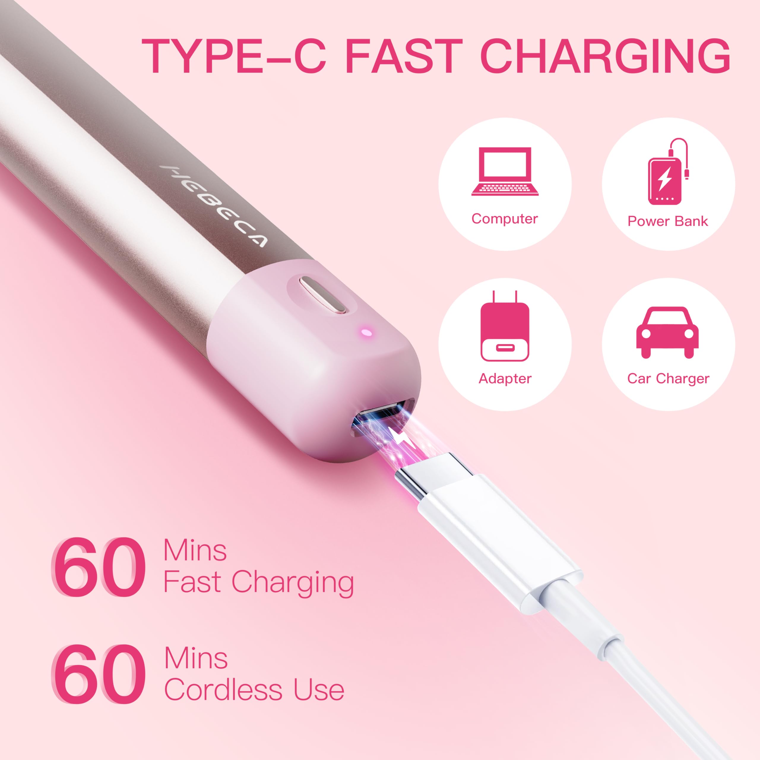 HEBECA USB-C port for fast recharge and cordless grooming benefit