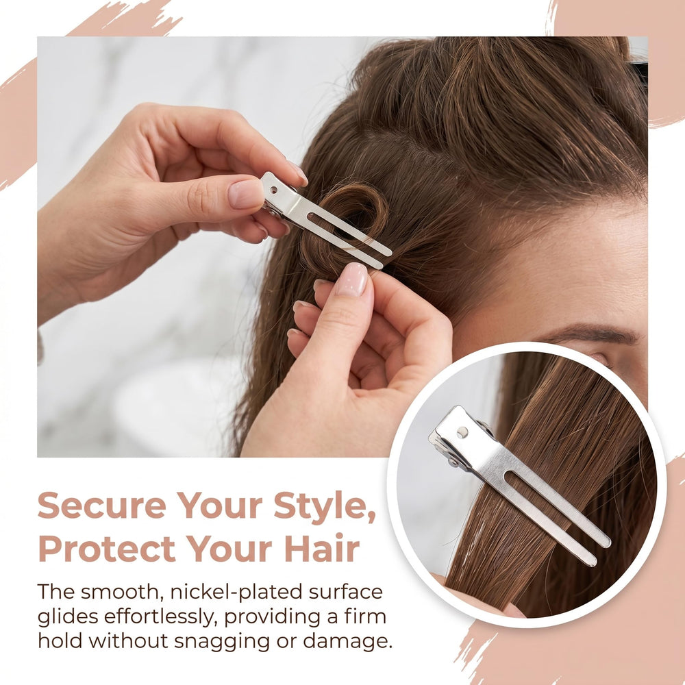Hedume clips neatly arranged on salon tray for quick access and organization