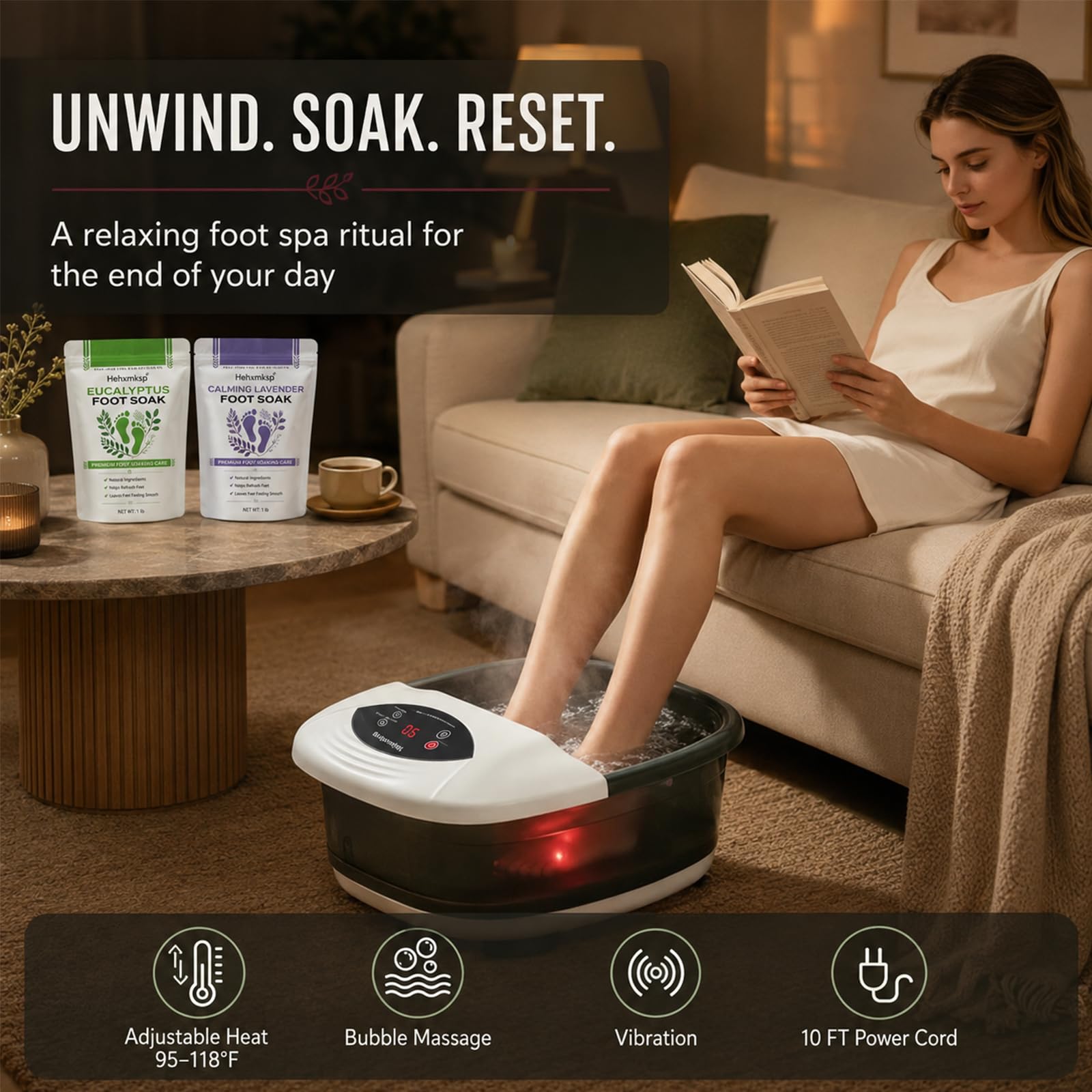 Hehxmksp foot spa in living room lifestyle scene for convenient home use