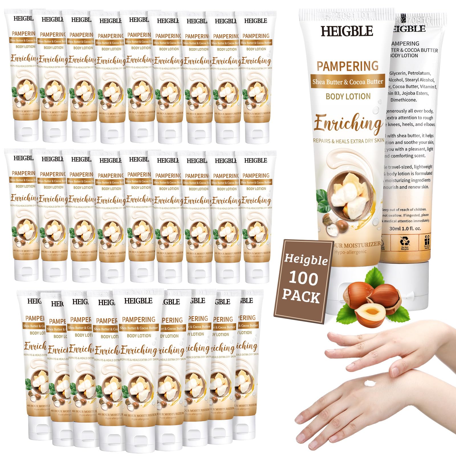 Heigble front packaging showing 100 pack, convenient bulk supply