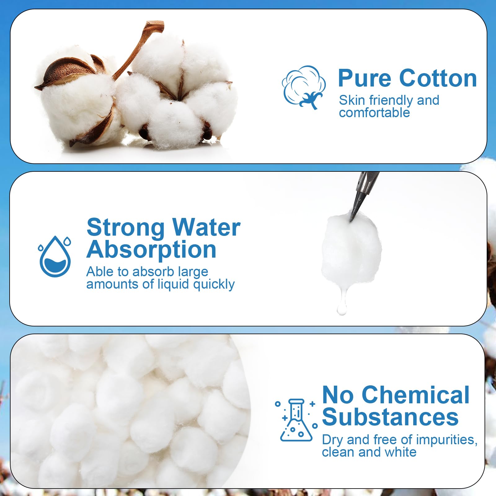 Hand holding a Heigble cotton ball showing medium size and control