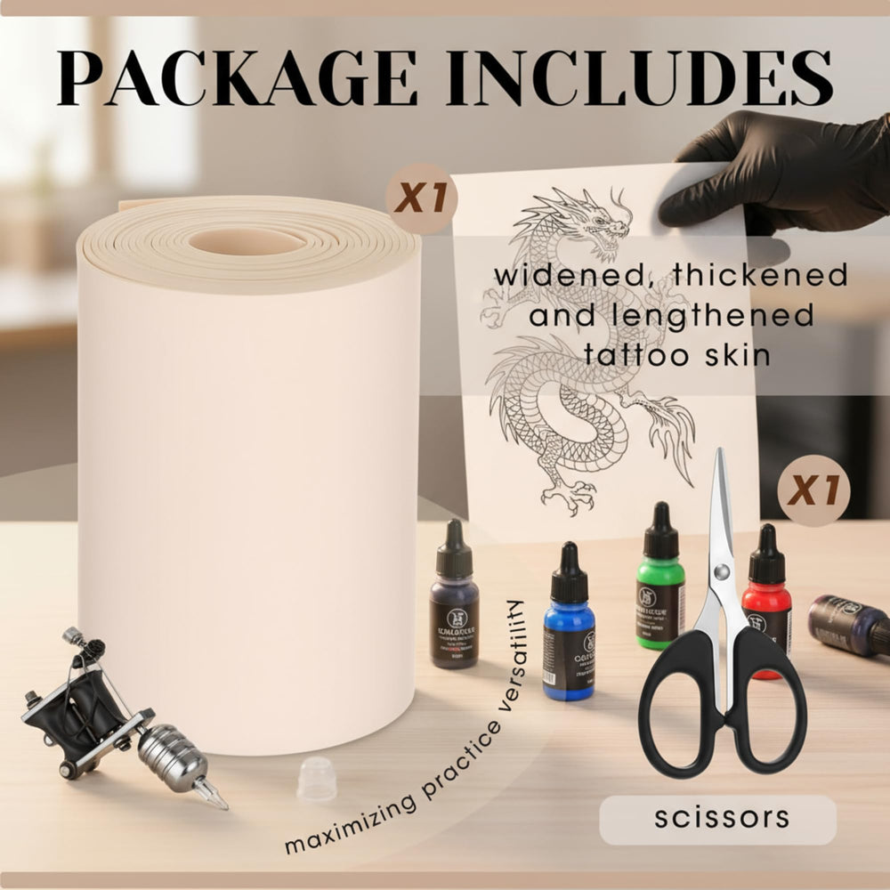 Heigble practice skin wrapped around forearm simulator demonstrating curved-surface tattoo training