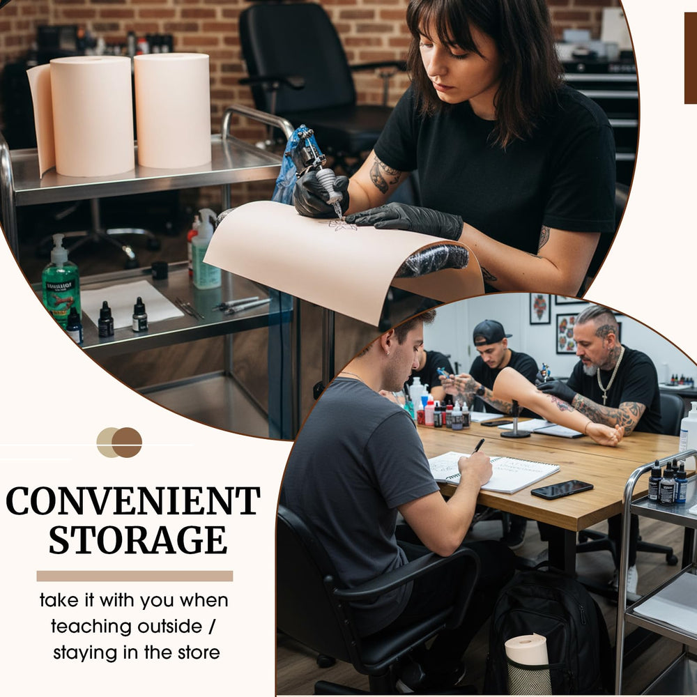Heigble stored rolled skin with scissors highlighting compact storage and tidy workspace benefit
