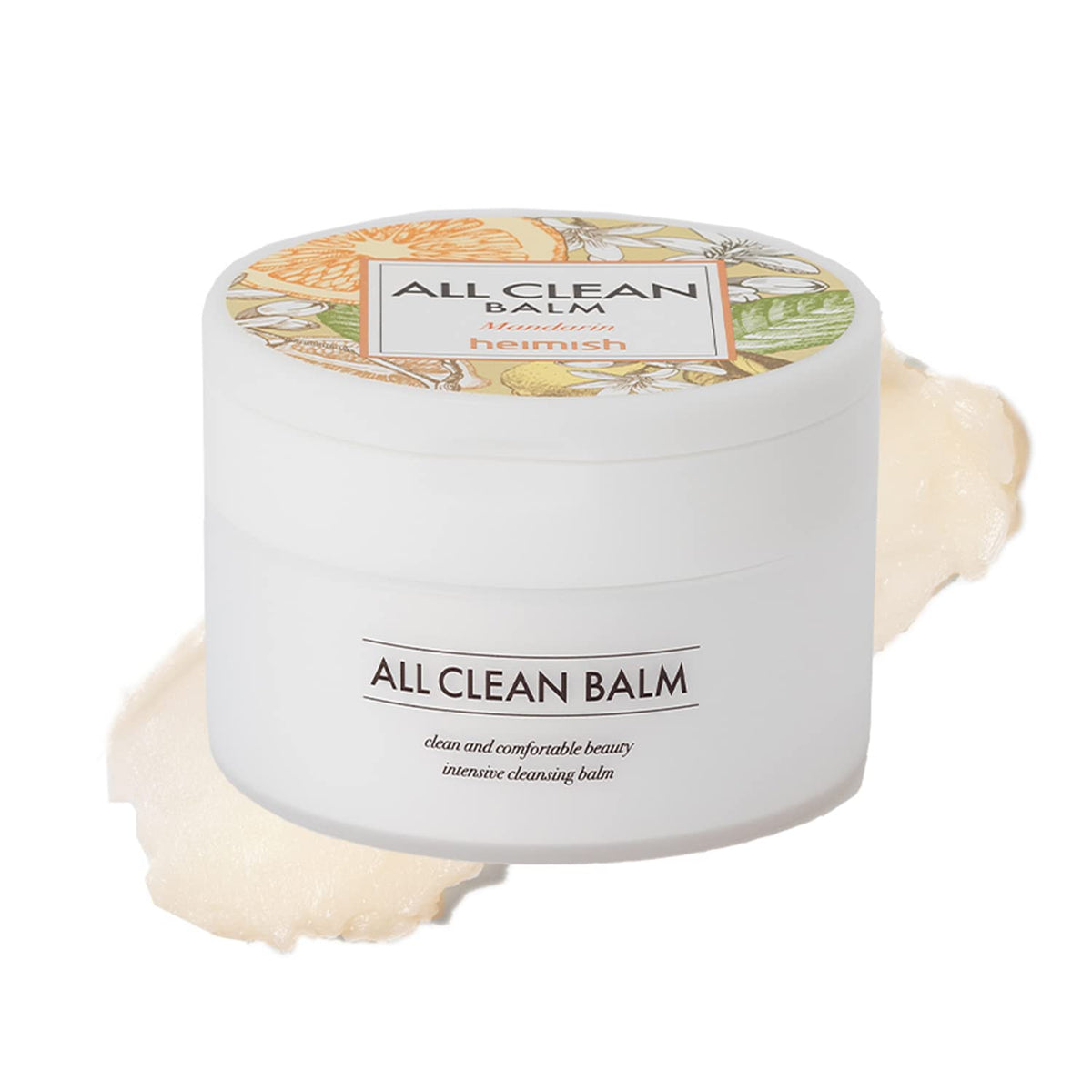 HEIMISH jar front label showing mandarin cleansing balm and volume benefit
