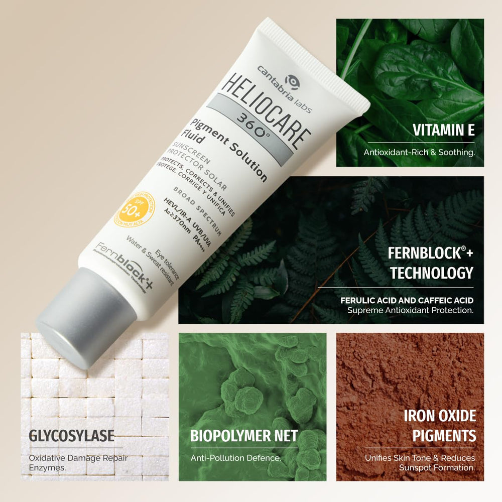 Heliocare tinted swatch on skin showing tone-evening benefit