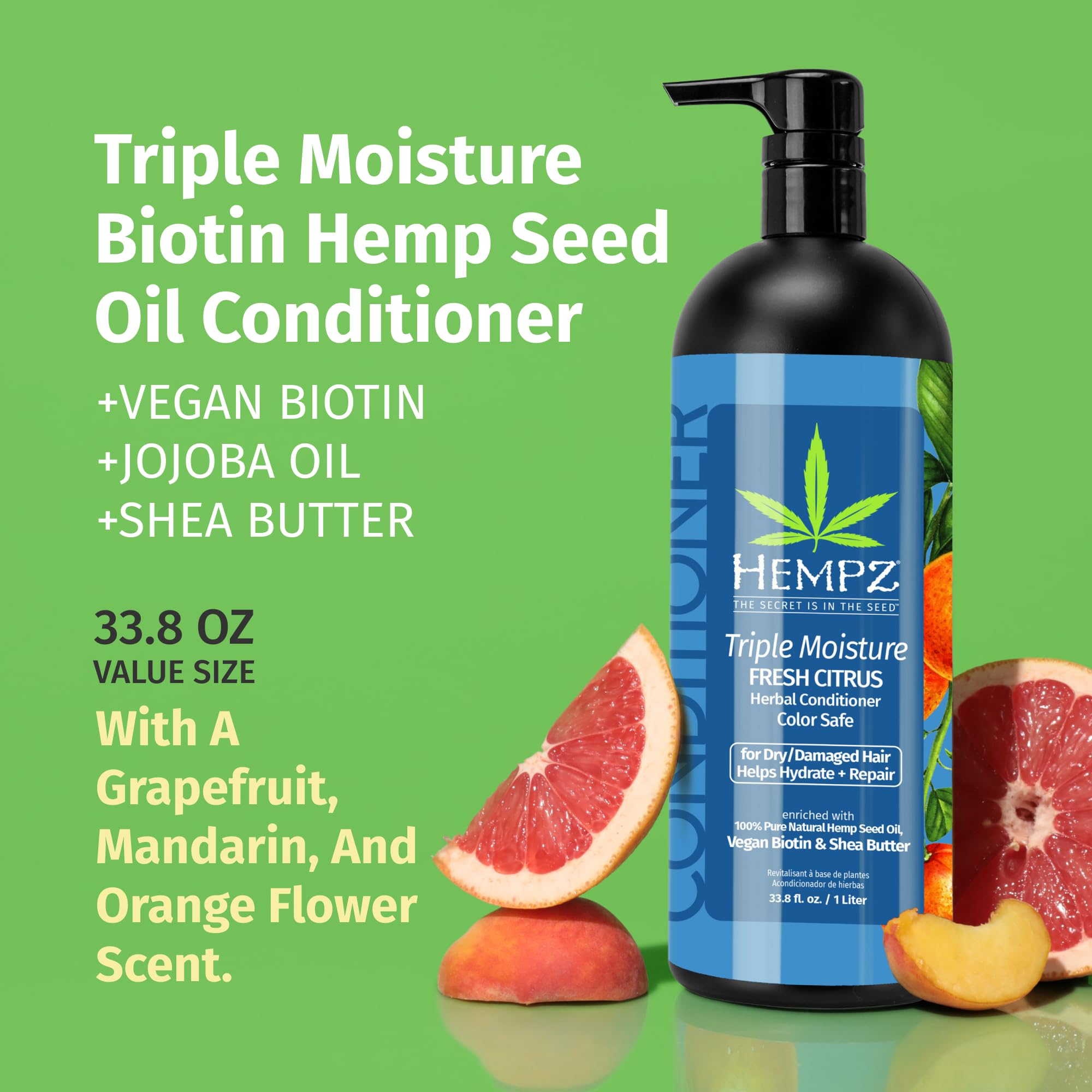 Hempz pump and label close-up highlighting ingredients and scent