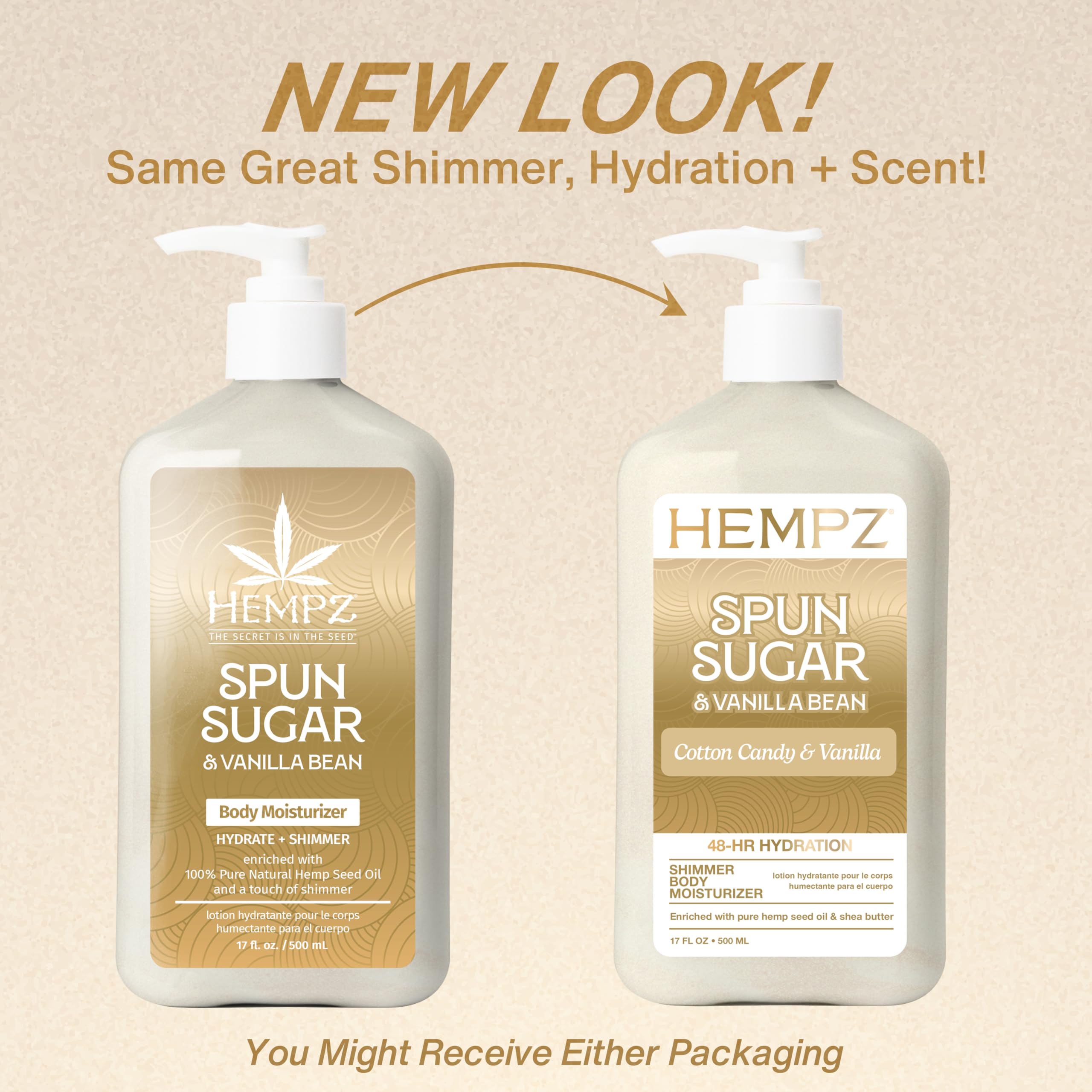 Hempz shimmer swatch reveals champagne-gold glow benefit