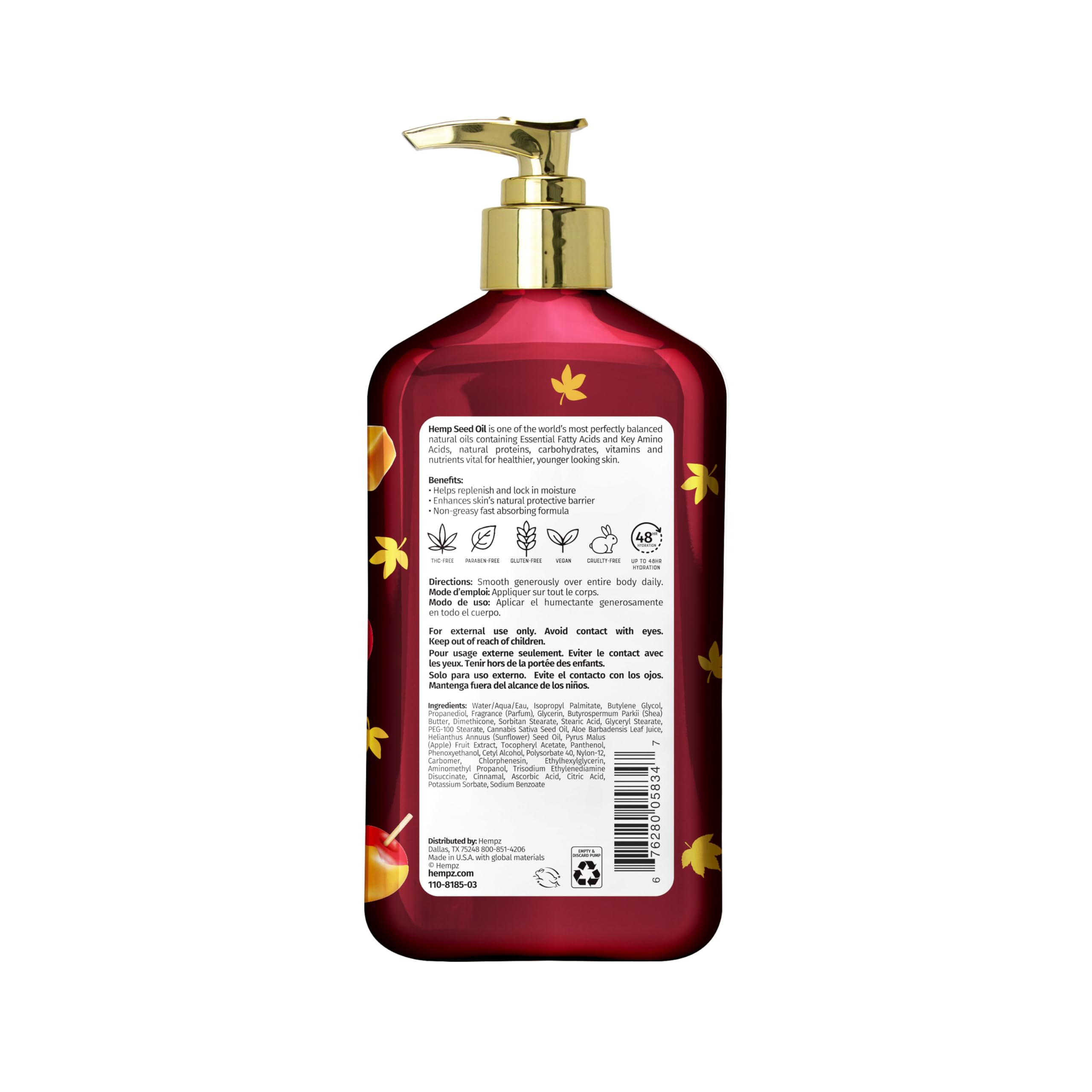 Hempz Spiced Pumpkin Pie lotion texture demonstrating quick-absorbing hydration