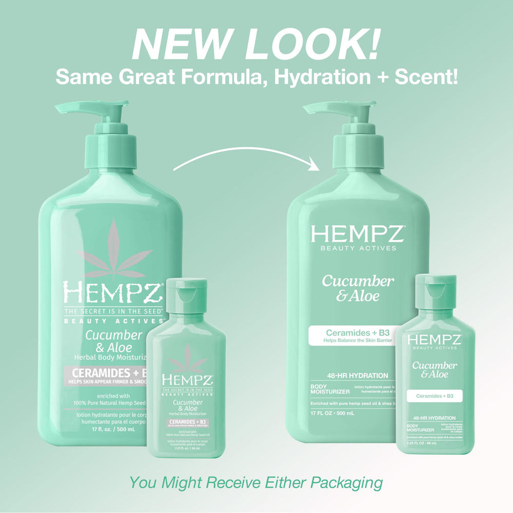 Hempz ingredients label view highlighting ceramides, B3 and natural extracts