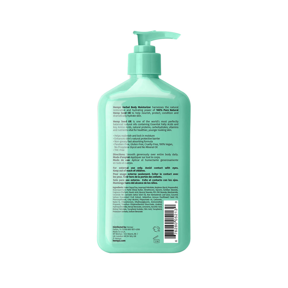 Hempz pump close-up highlighting easy dispensing and spill-free benefit