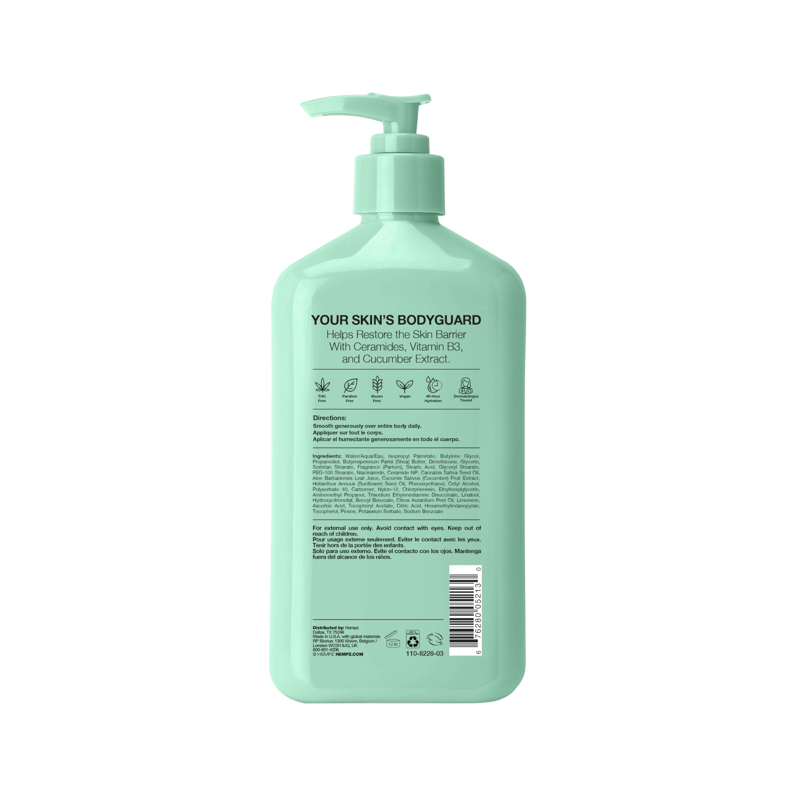 Hempz lotion texture swatch showing lightweight, fast-absorbing cream