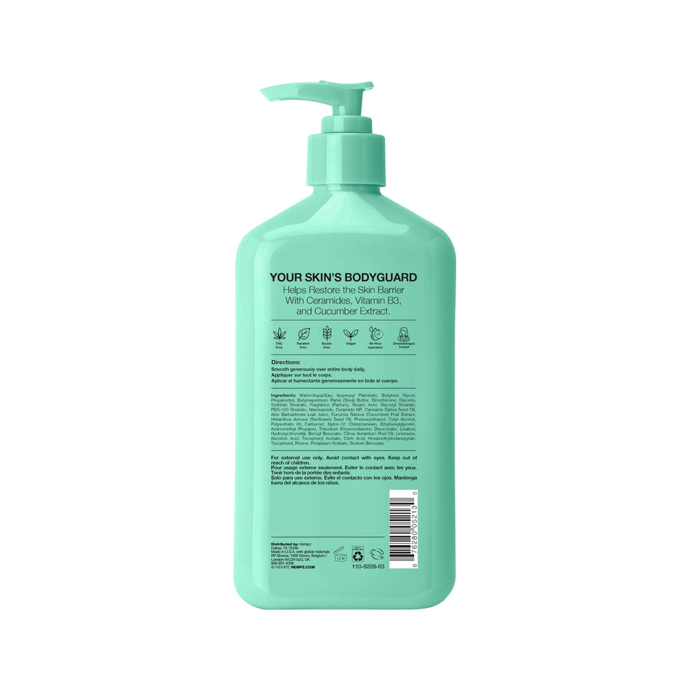 Hempz lotion texture swatch showing lightweight, fast-absorbing cream