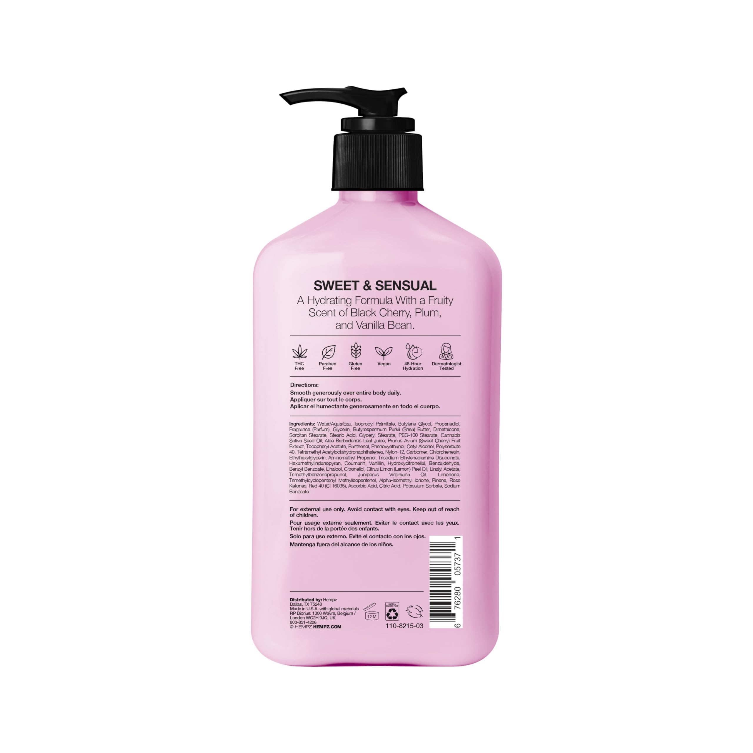 Hempz pump dispensing lotion illustrating easy application and controlled use