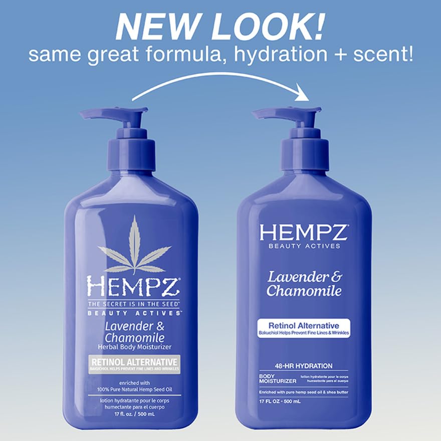 Hempz ingredient collage with lavender, chamomile, shea portraying botanical benefits
