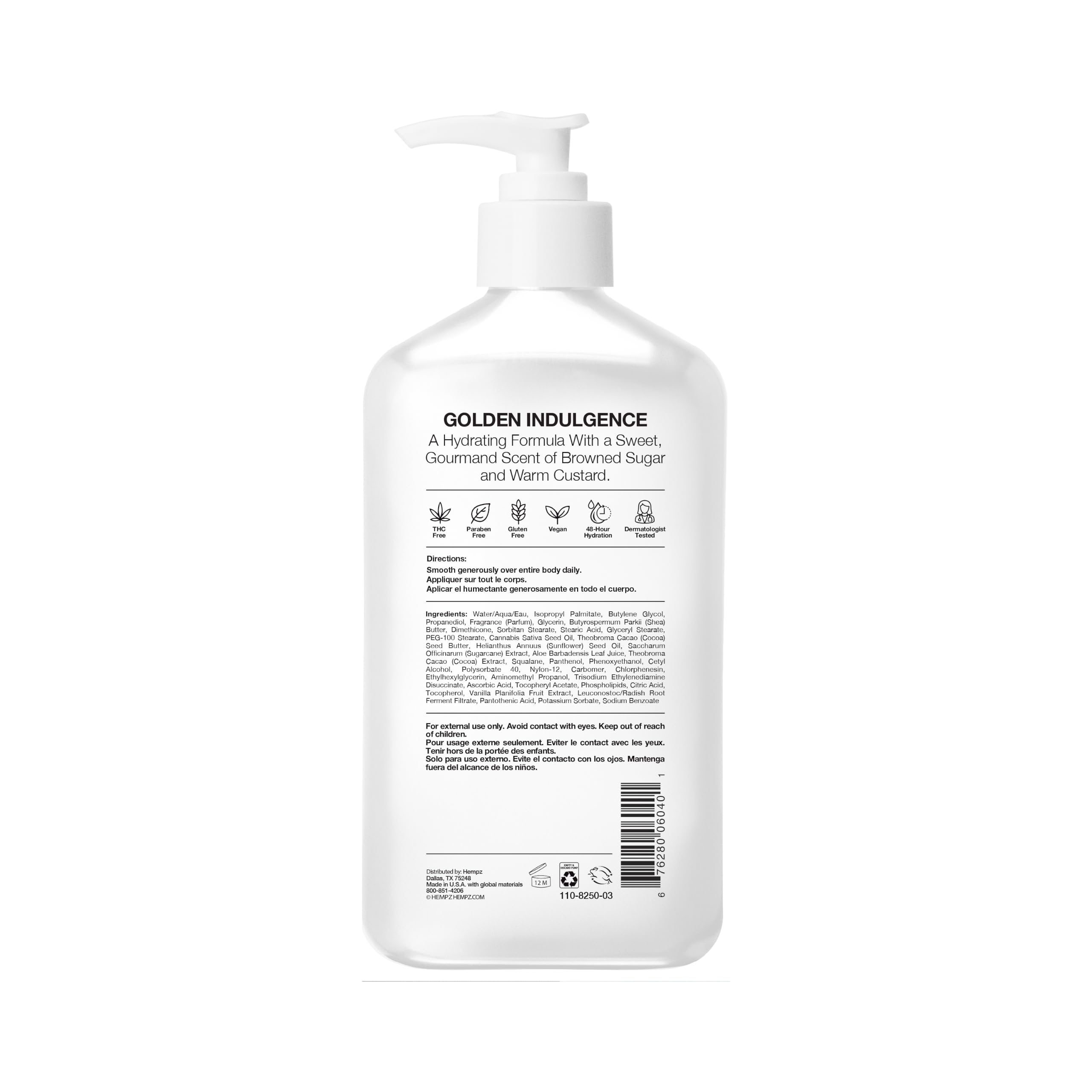 Hempz close-up pump and lotion texture showing creamy spreadability