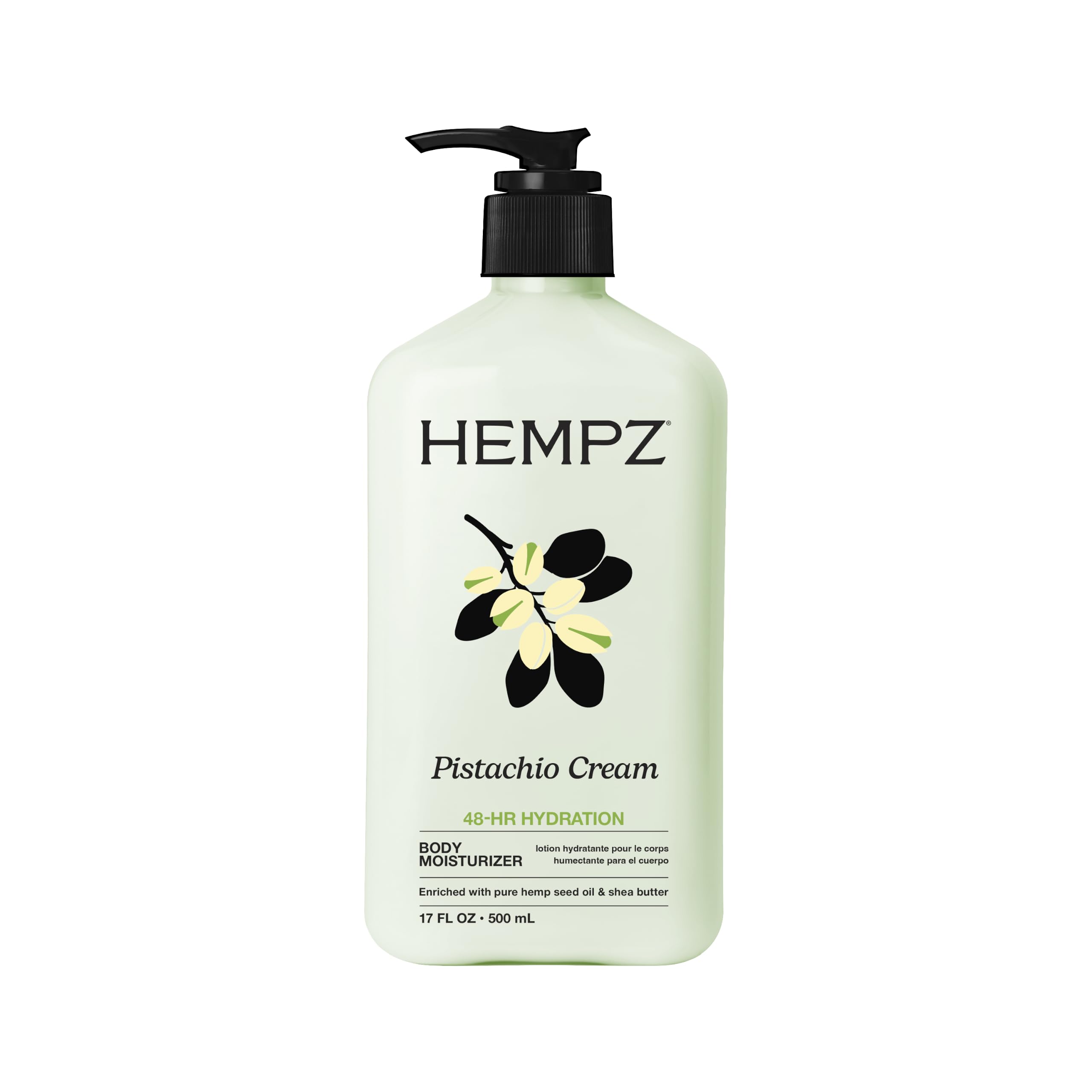 Hempz front packaging showing 17 oz bottle and label benefits