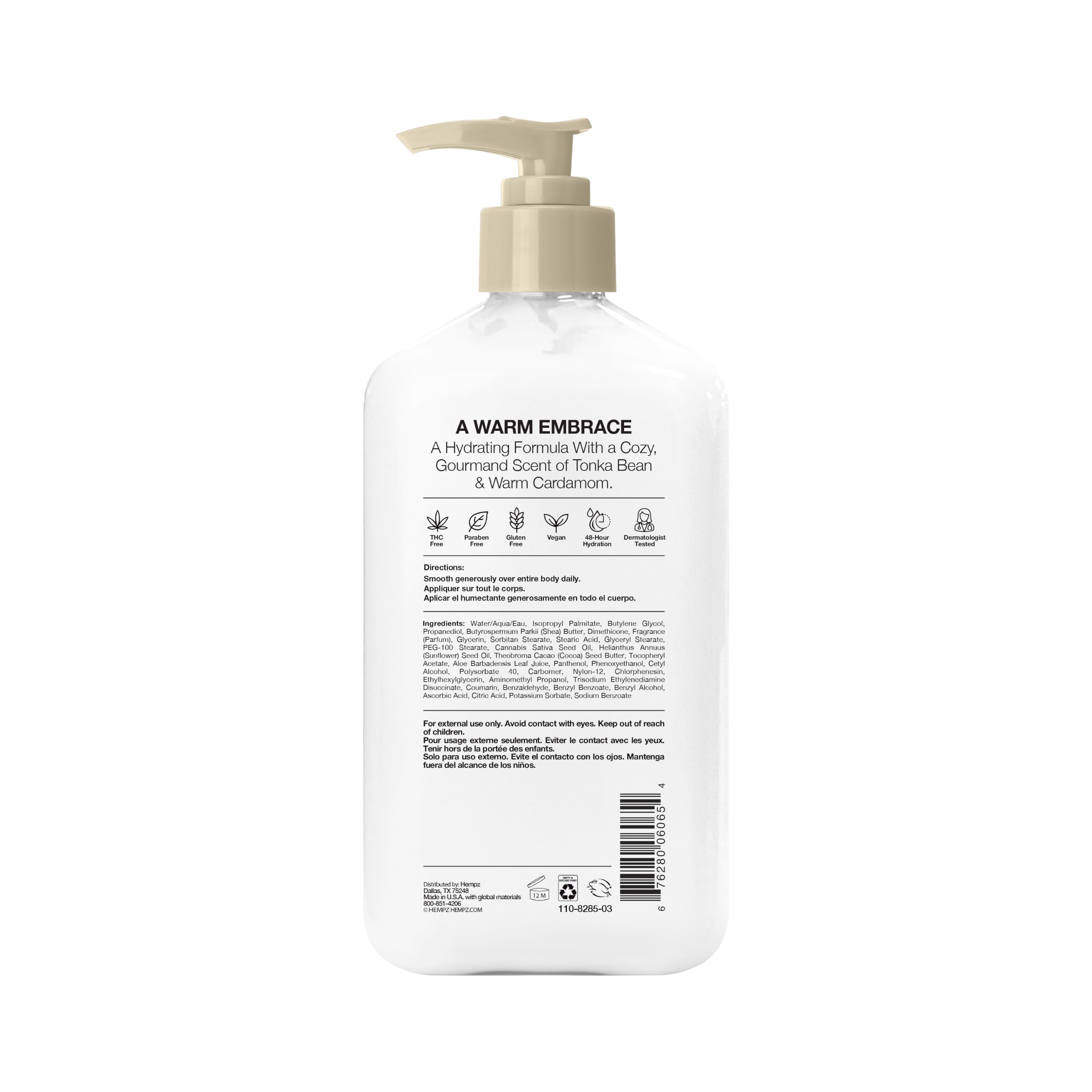 Hempz pump and label detail demonstrating easy, mess-free dispensing