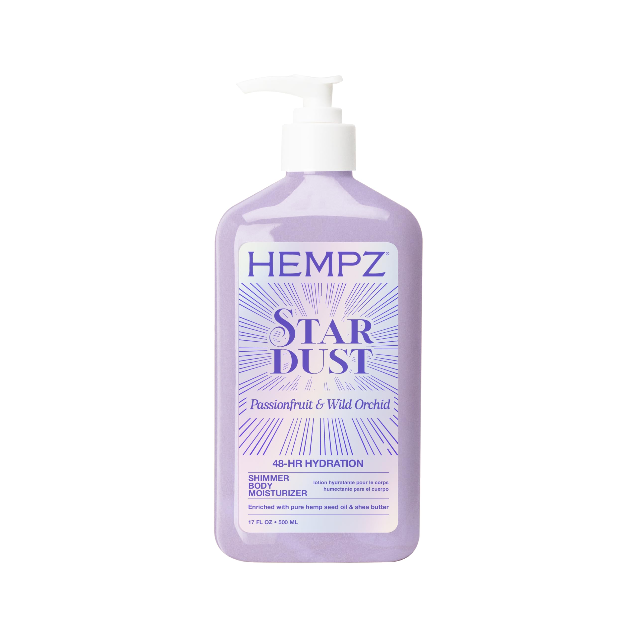 Hempz front packaging showing 17 oz bottle and orchid passionfruit scent benefits