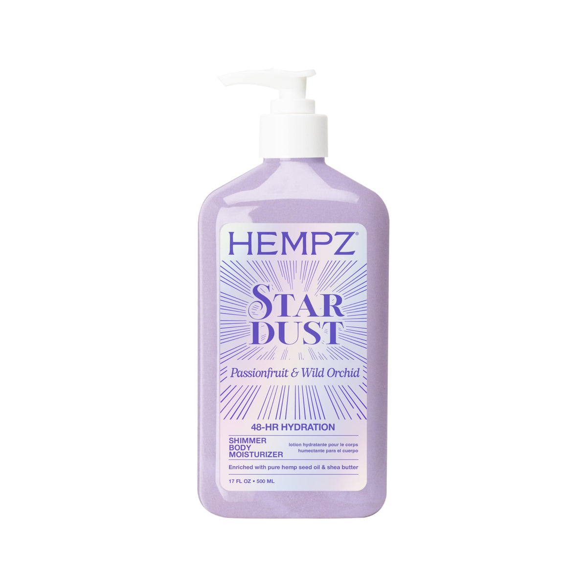 Hempz front packaging showing 17 oz bottle and orchid passionfruit scent benefits