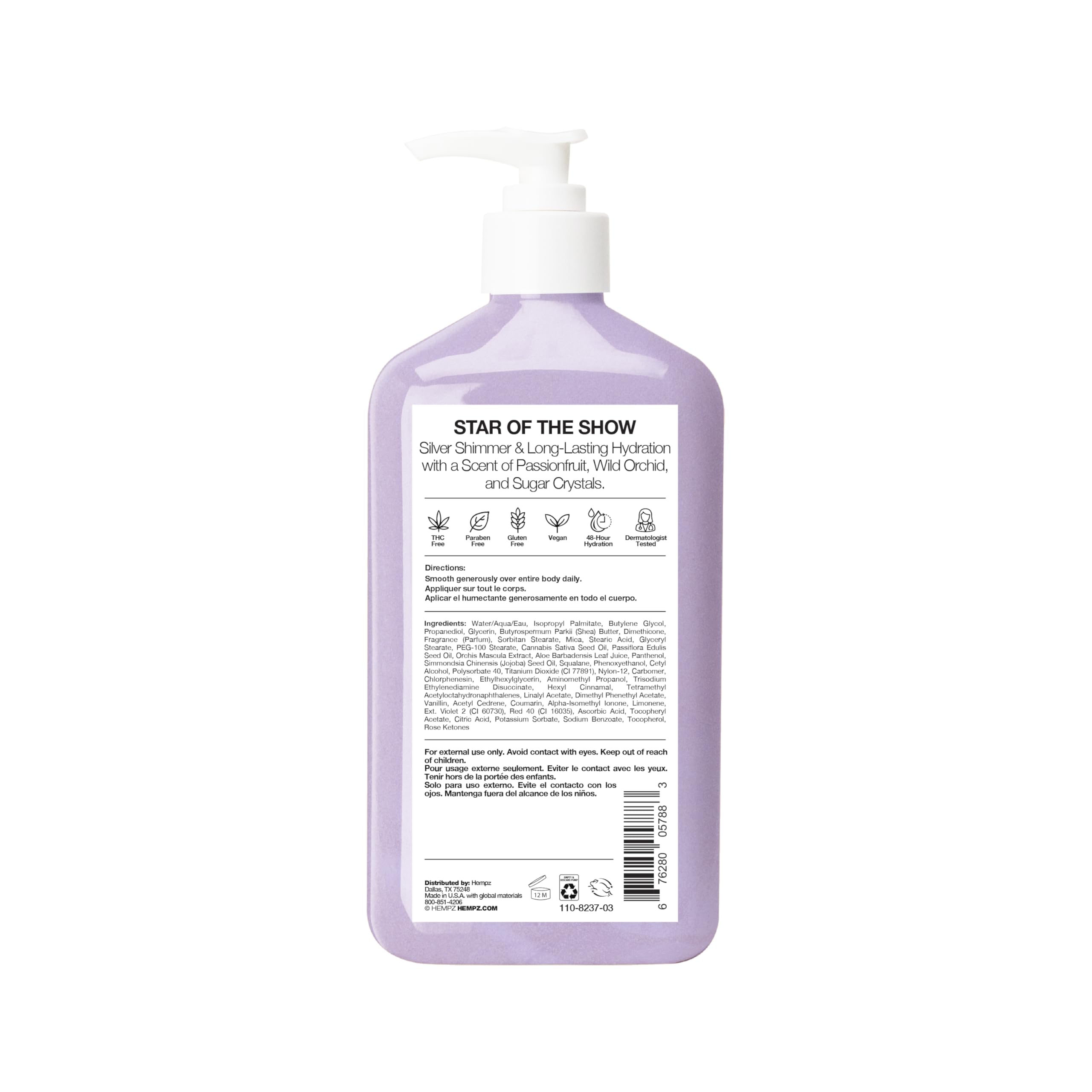 Hempz cap and dispenser detail highlighting easy application and no-mess pump